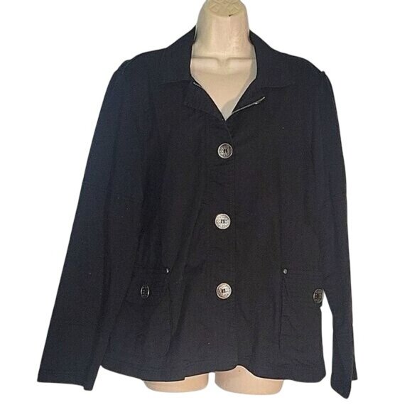 Oleg Cassini Black Cotton Button-Up Jacket Womens XL designer quiet luxury offic - Picture 1 of 7